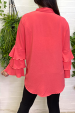 BETHANY Frill Sleeve Shirt - Coral