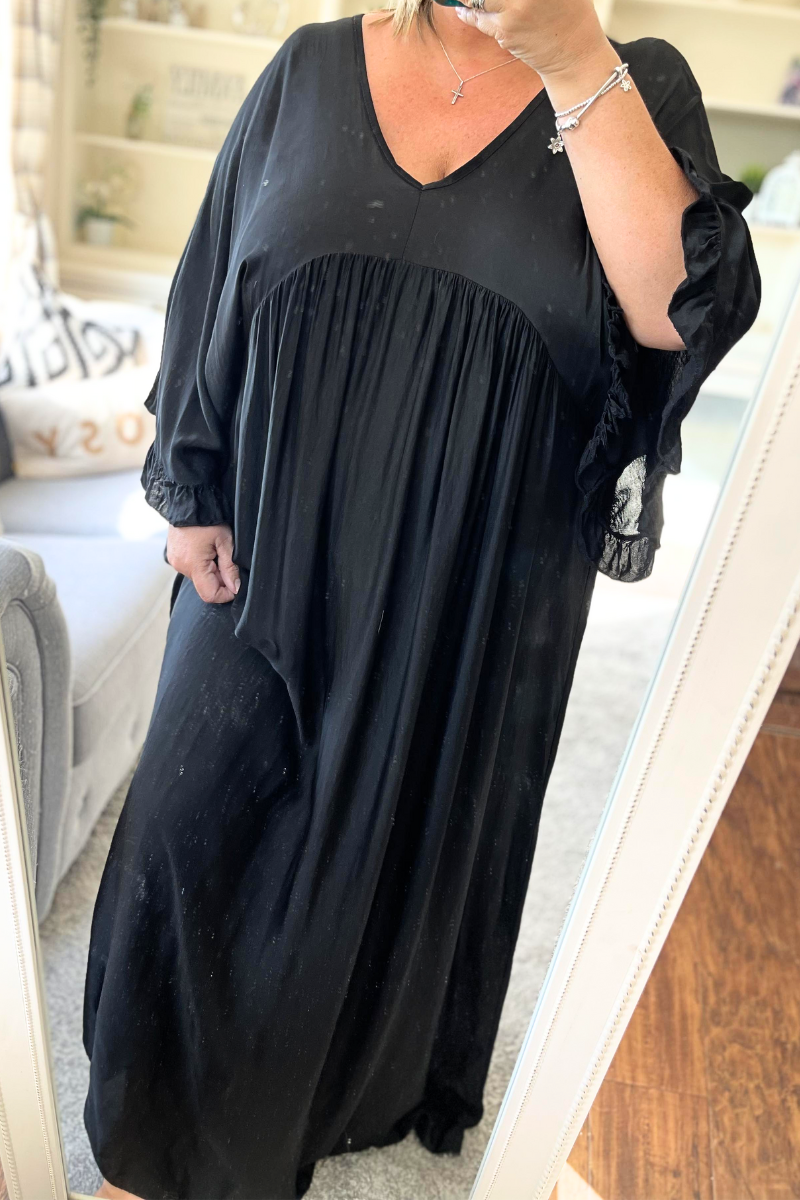 ISABELLA Oversized Frill Sleeve Dress - Black