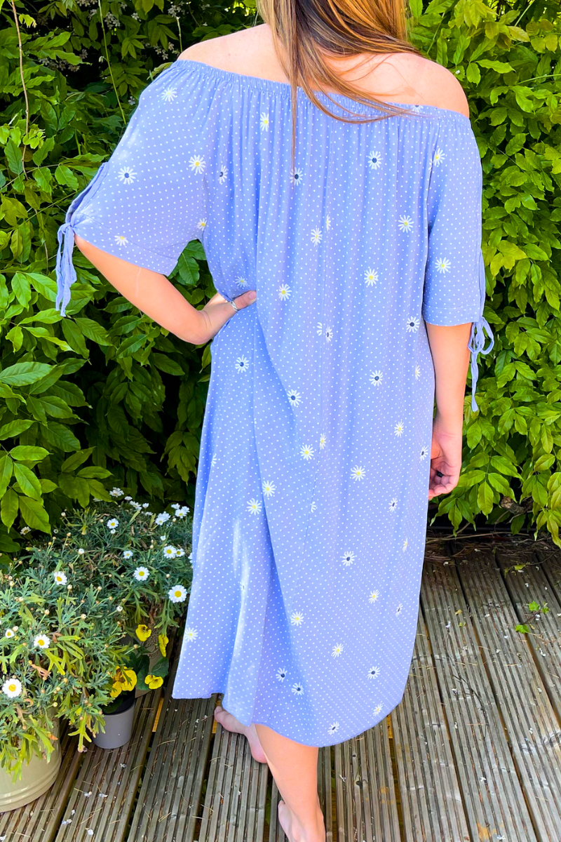 JOSIE Daisy Bardot Dress - Denim Blue