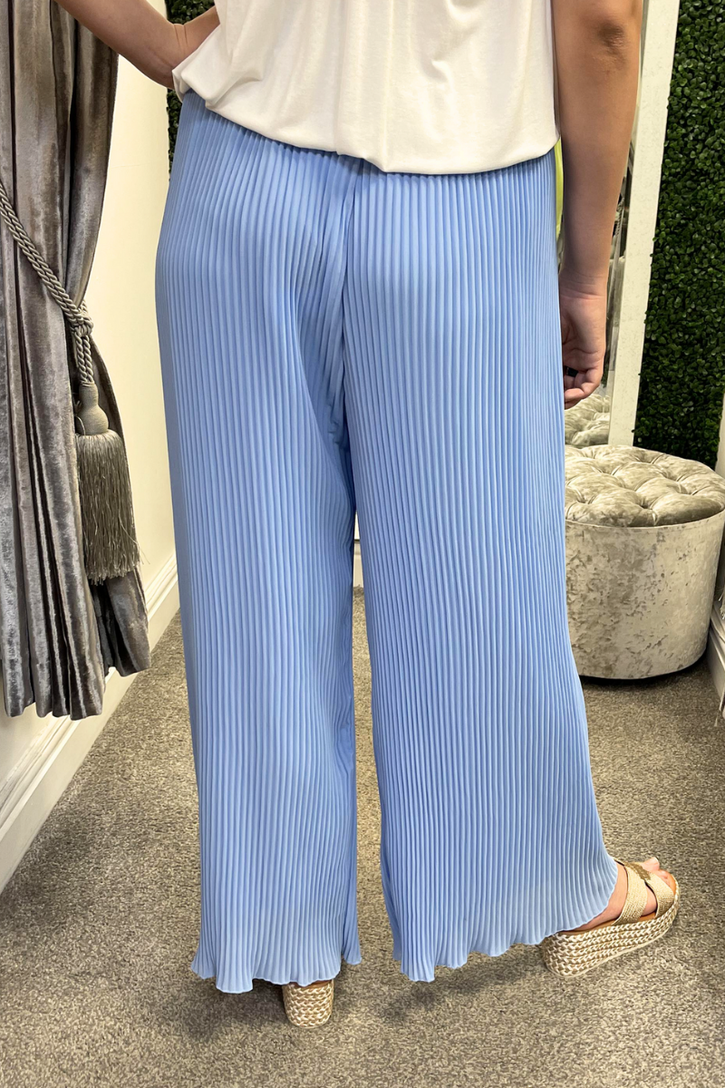SOPHIE Pleated Palazzo Trousers - Light Blue