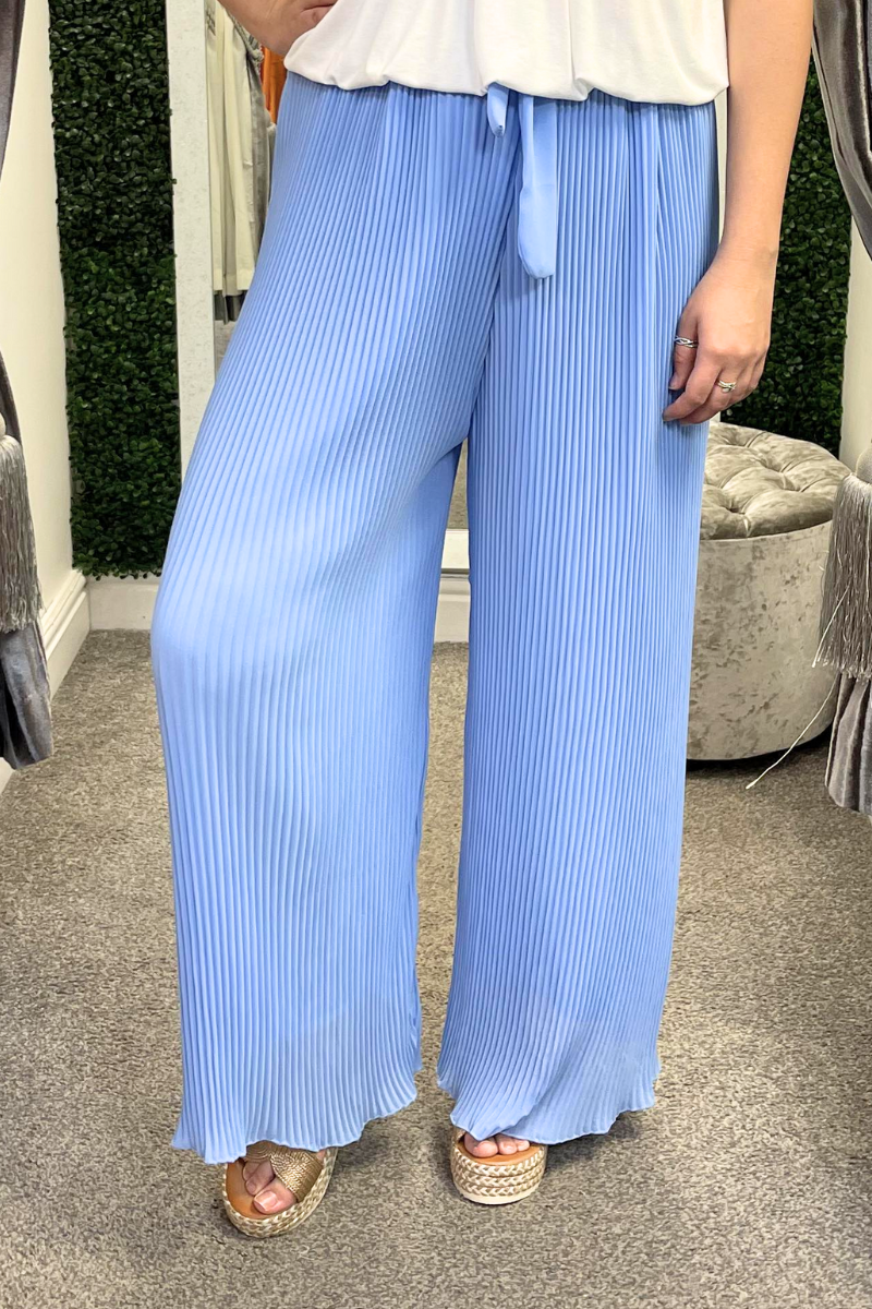 SOPHIE Pleated Palazzo Trousers - Light Blue