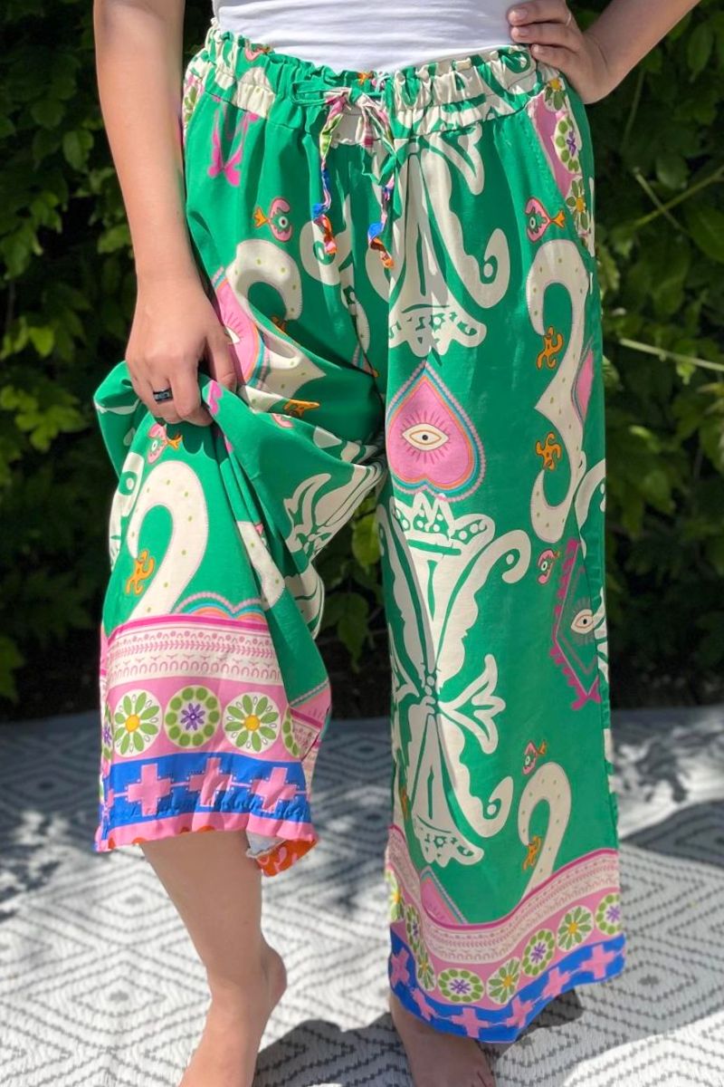 ROVA Abstract Palazzo Trousers - Jade Green
