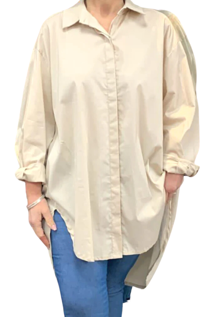 CHARLOTTE Oversized Plain Shirt - Beige