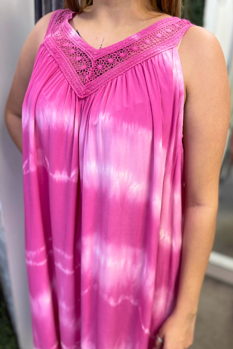 GIANA Crochet Tie-Dye Dress - Fuchsia