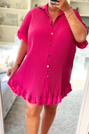 JADYN Plain Pleated Shirt Dress  - Fuchsia