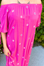 JOSIE Daisy Bardot Dress - Fuchsia (NO RETURNS)