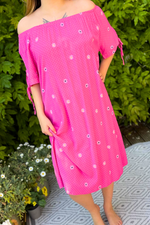 JOSIE Daisy Bardot Dress - Fuchsia (NO RETURNS)