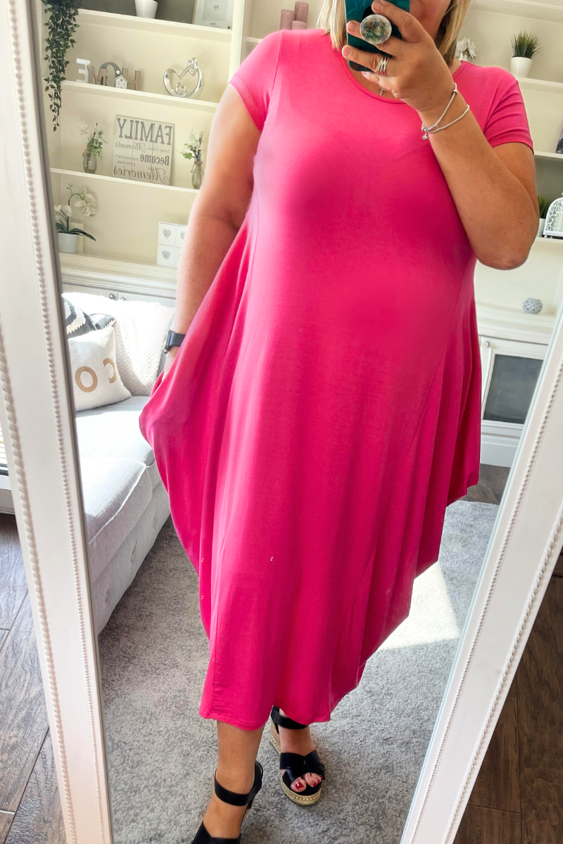 JUSTINE Plain Parachute Dress - Fuchsia