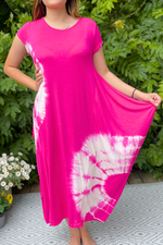 TESS Tie-Dye Parachute Dress - Fuchsia