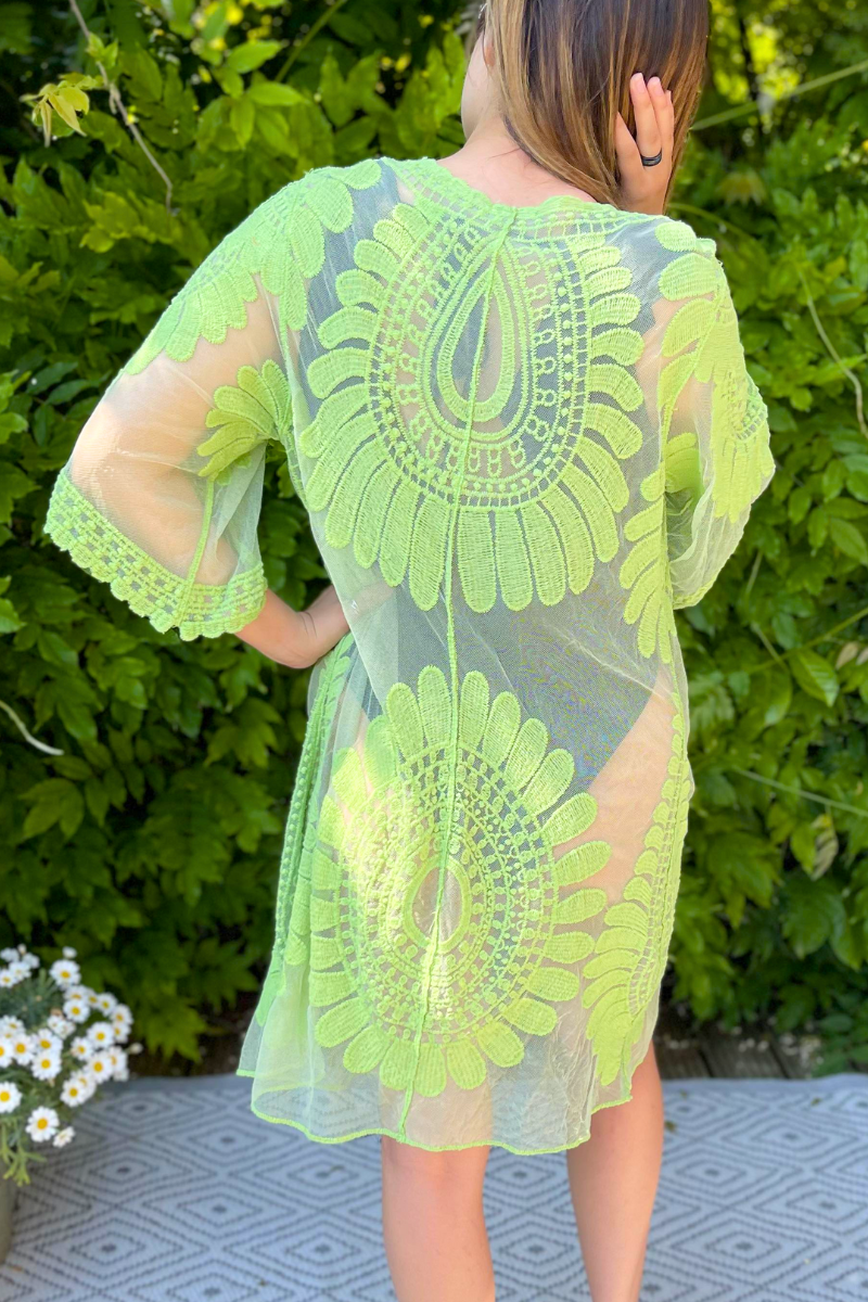 CHANEL Crochet Lace Kimono - Lime Green