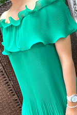 MICHELLE Pleated Off Shoulder Dress - Jade Green