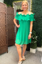 MICHELLE Pleated Off Shoulder Dress - Jade Green