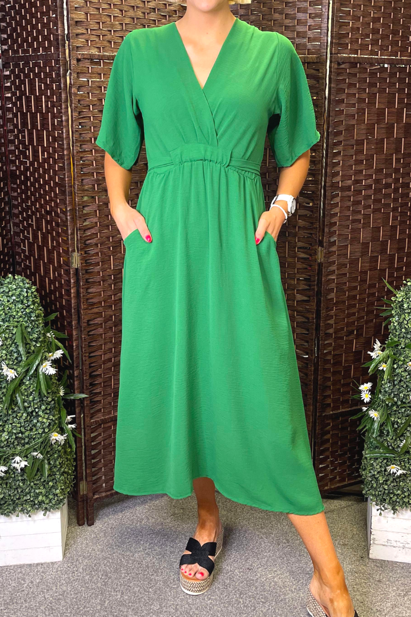 JODIE Plain Pocket Dress - Jade Green
