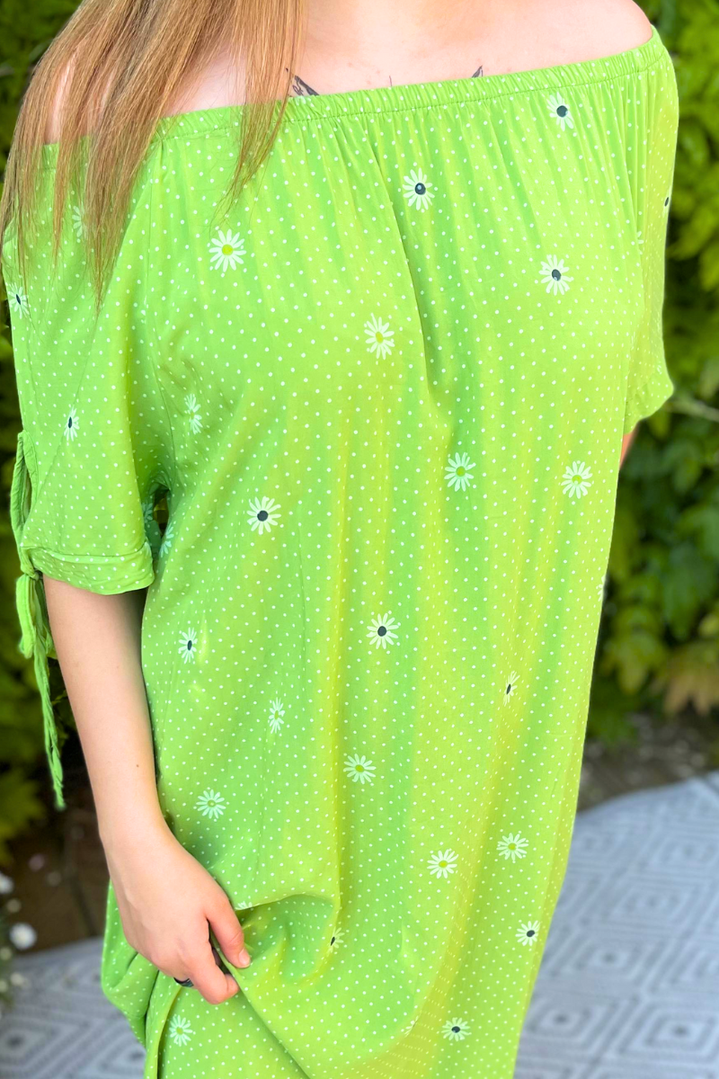JOSIE Daisy Bardot Dress - Lime Green
