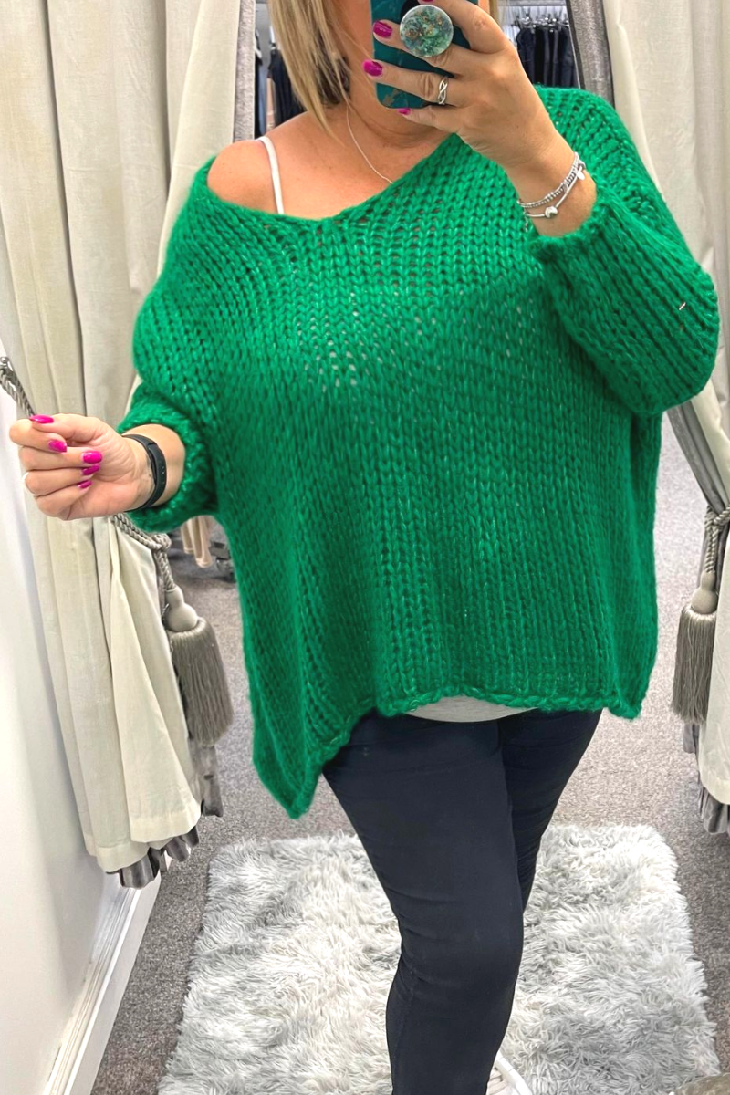 TILLY Open Knit Oversized Jumper - Jade Green