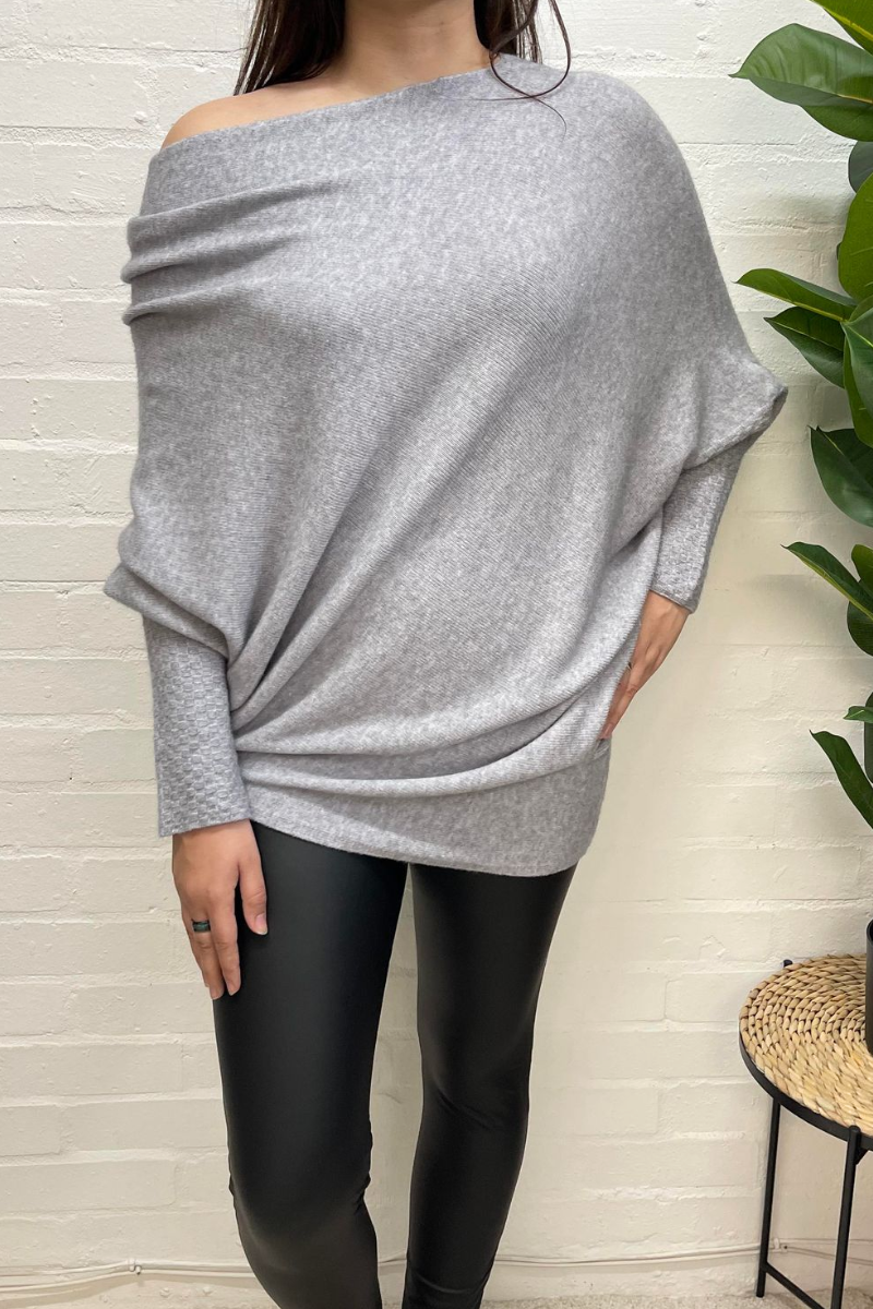 ELIZABETH Asymmetric Knitted Jumper - Grey