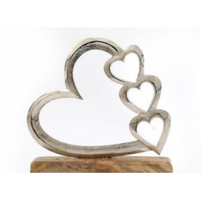 Silver Hearts on Wood Base