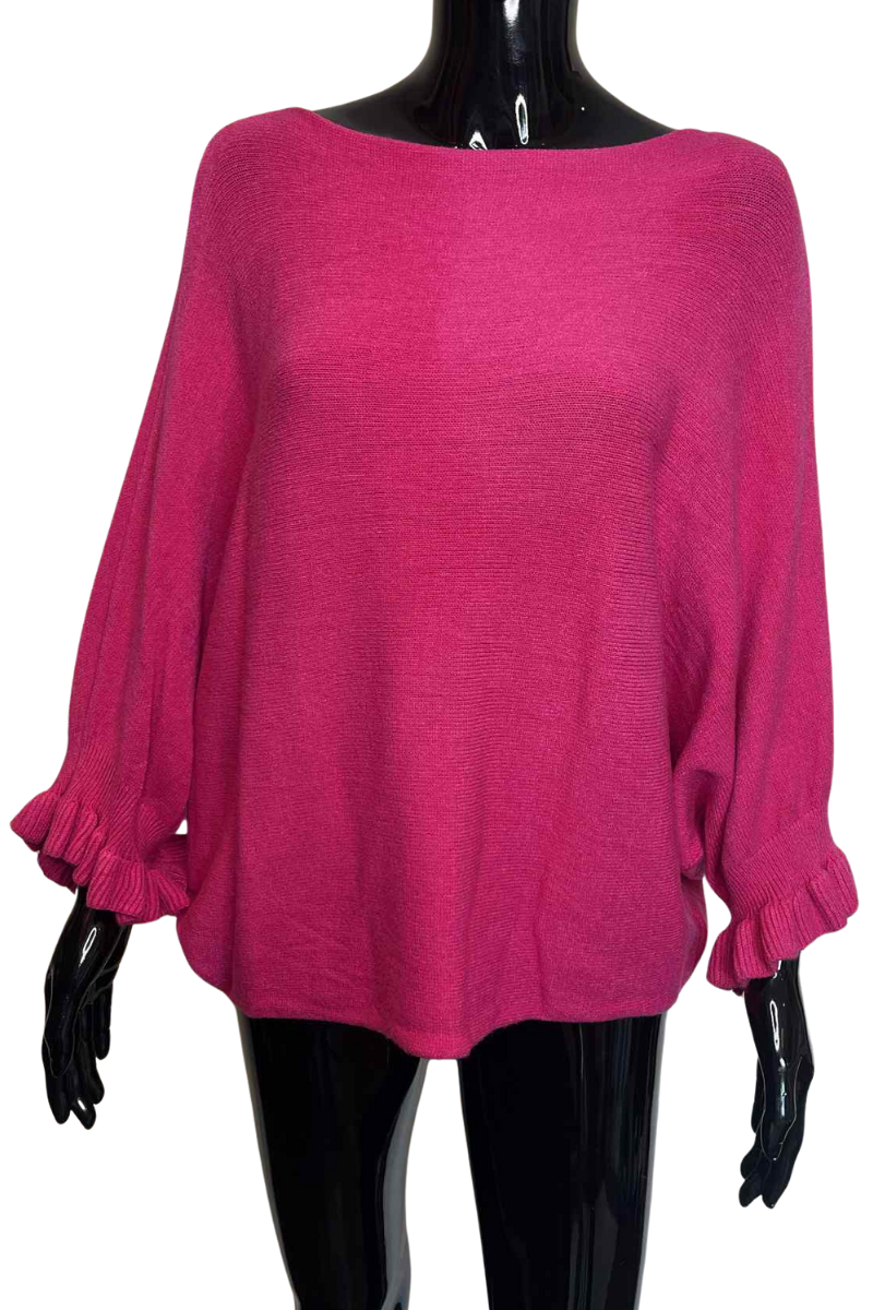 JOSIE Frill Sleeve Knit Top - Fuchsia
