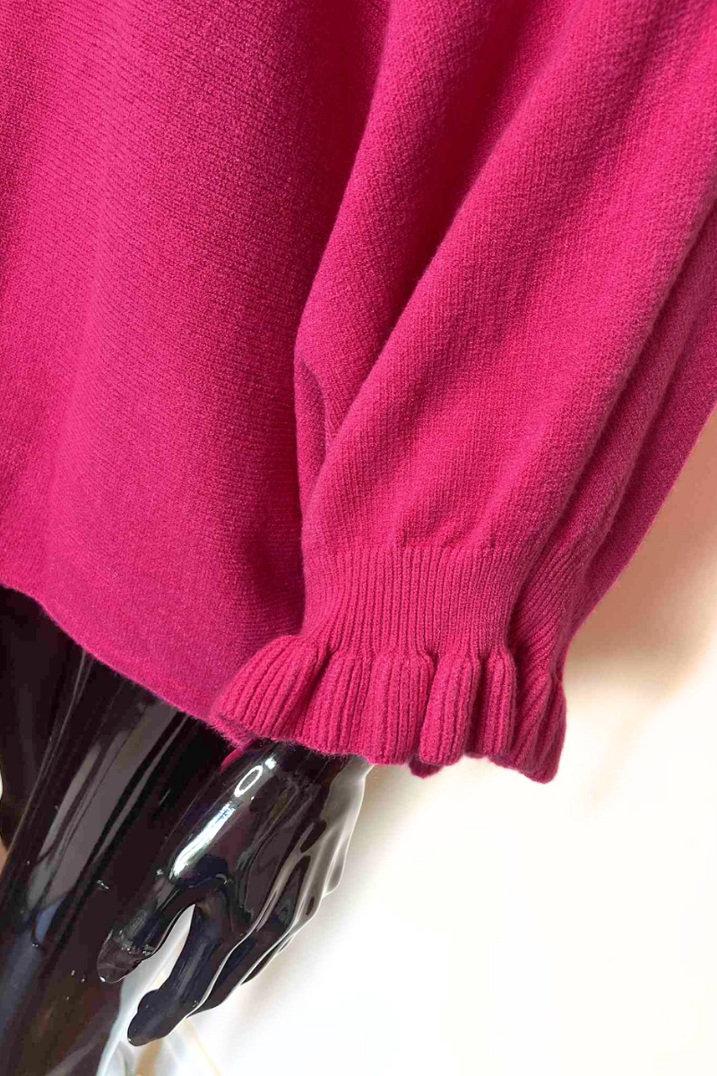JOSIE Frill Sleeve Knit Top - Fuchsia