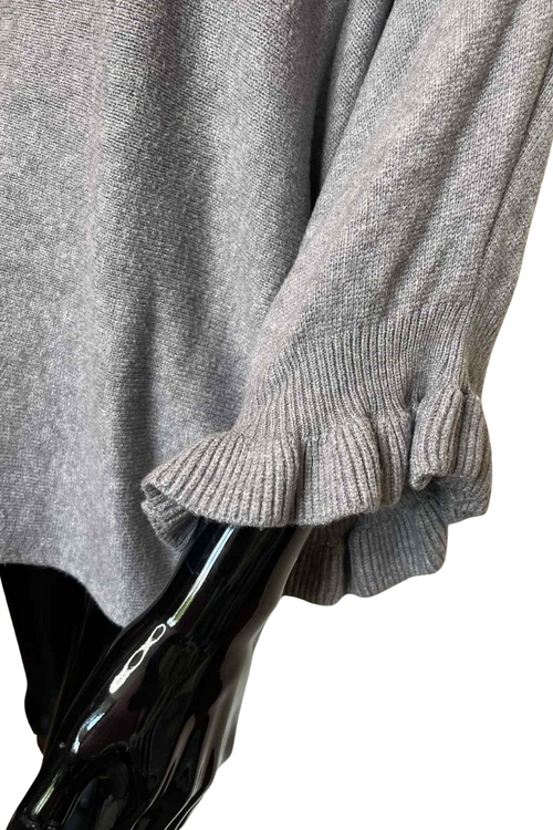 JOSIE Frill Sleeve Knit Top - Grey