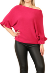 JOSIE Frill Sleeve Knit Top - Fuchsia
