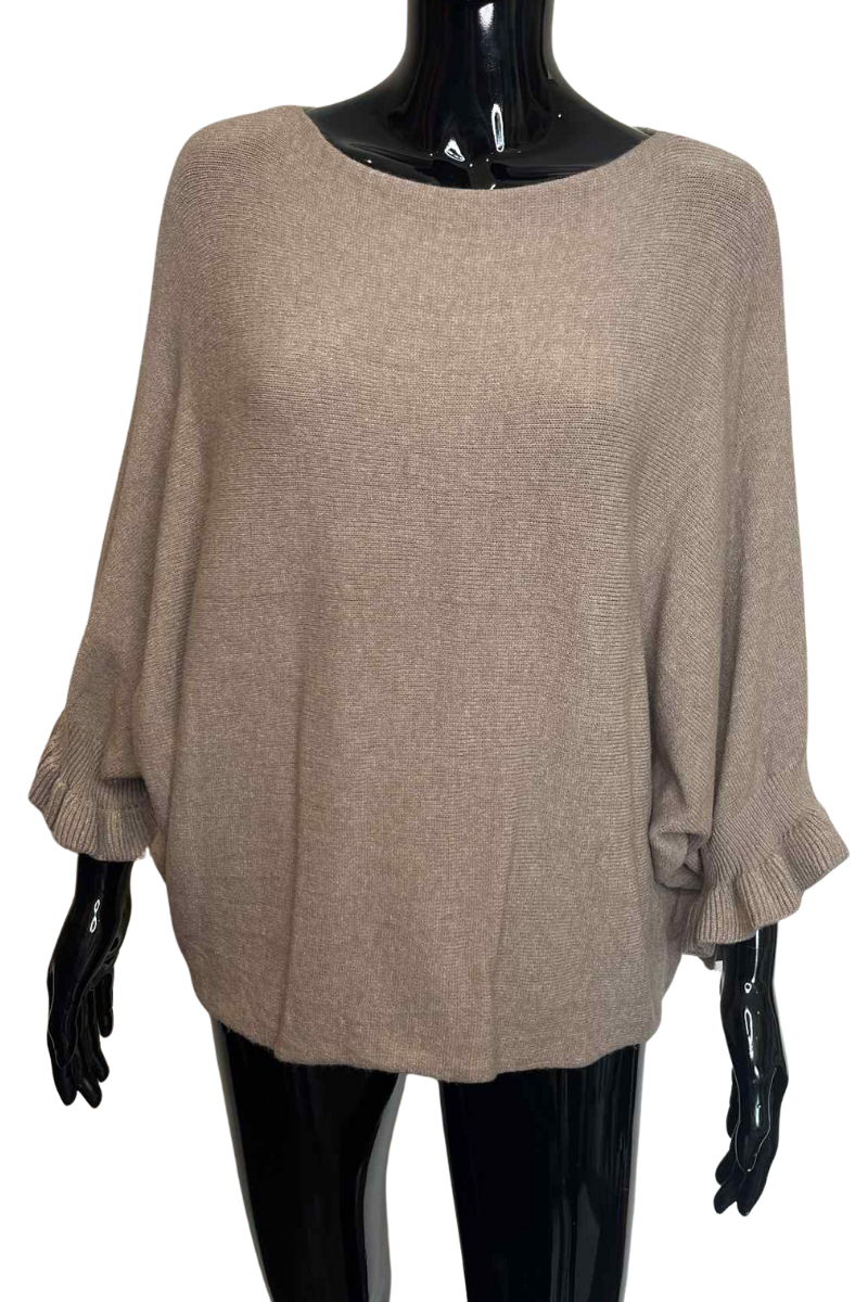 JOSIE Frill Sleeve Knit Top - Beige