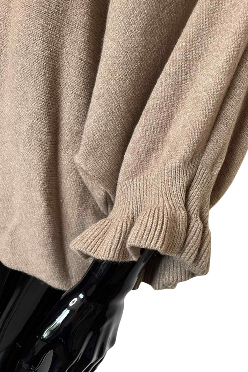JOSIE Frill Sleeve Knit Top - Beige