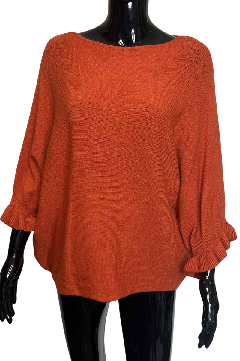 JOSIE Frill Sleeve Knit Top - Burnt Orange