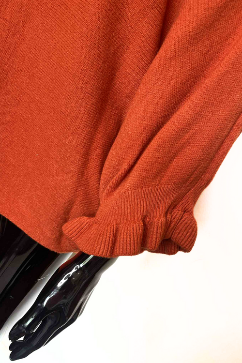 JOSIE Frill Sleeve Knit Top - Burnt Orange