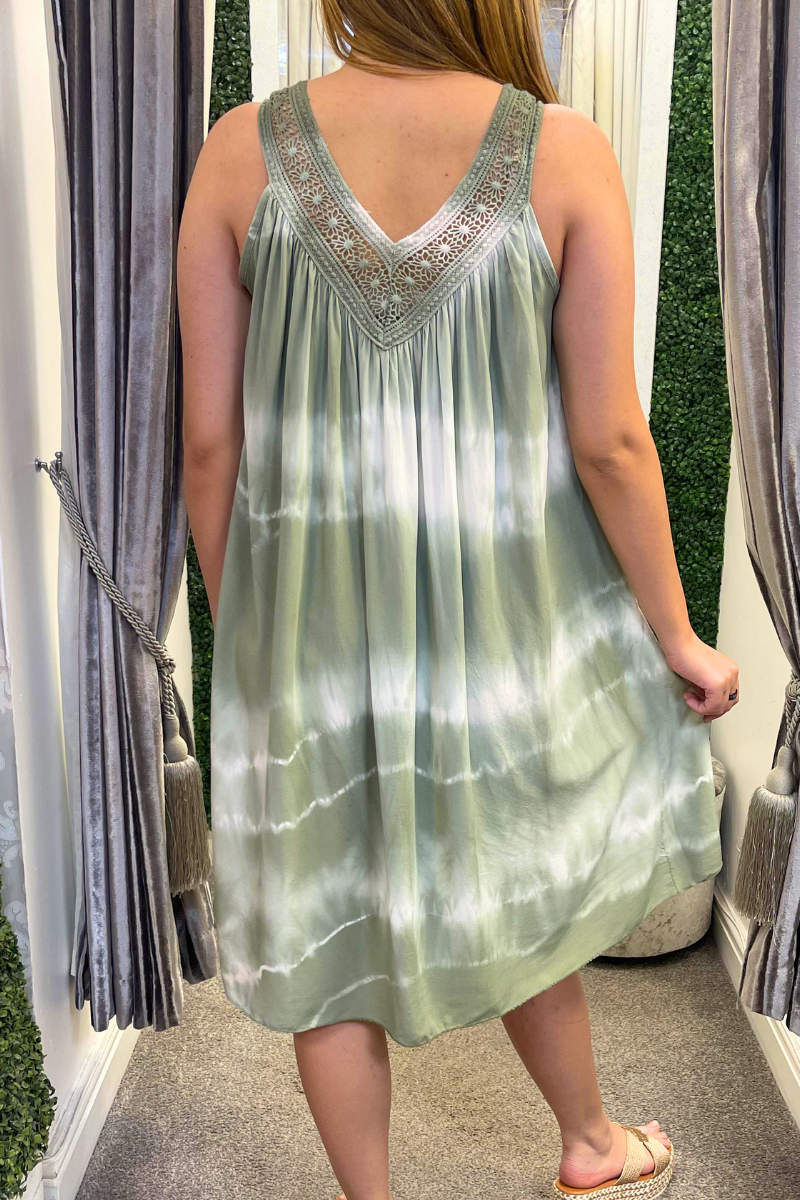 GIANA Crochet Tie-Dye Dress - Khaki