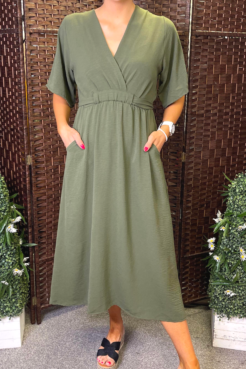 JODIE Plain Pocket Dress - Khaki