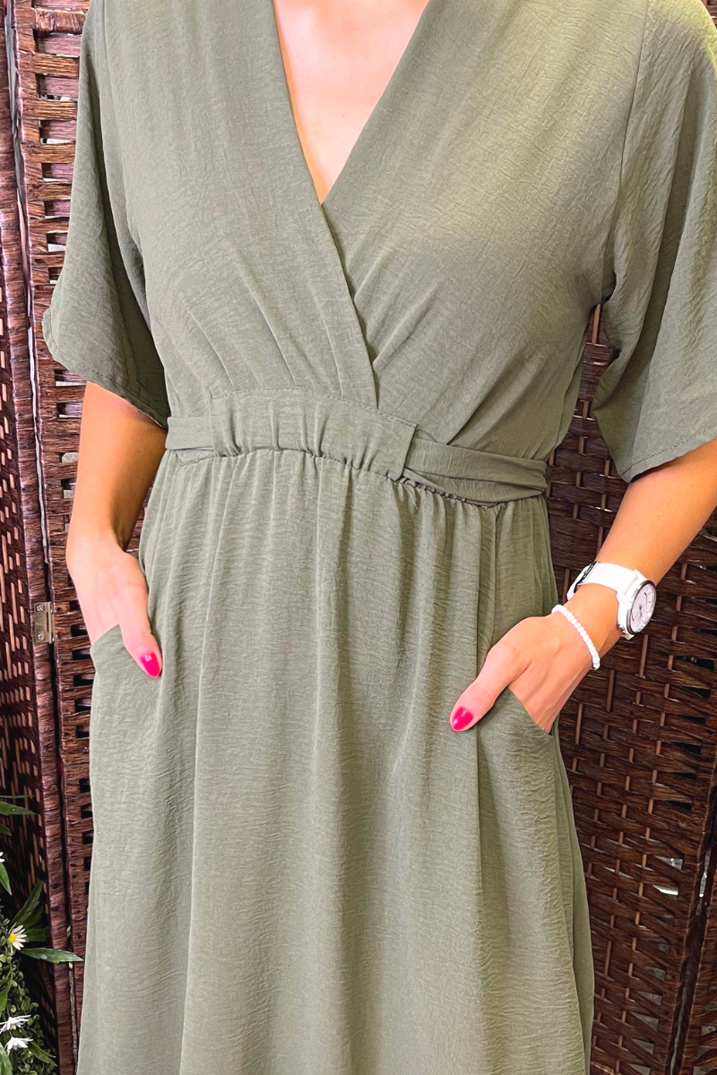JODIE Plain Pocket Dress - Khaki