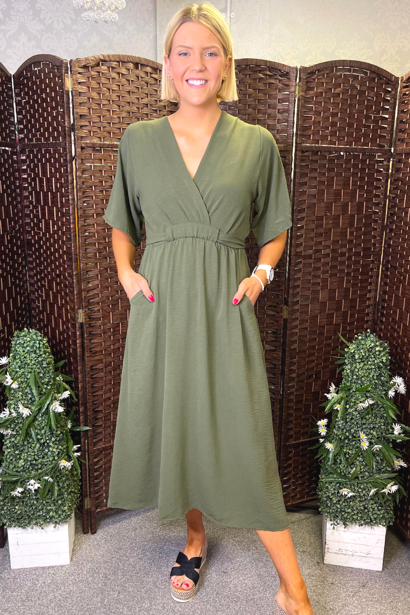 JODIE Plain Pocket Dress - Khaki
