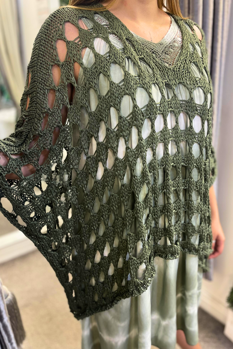 NADINE Open Knit Top - Khaki