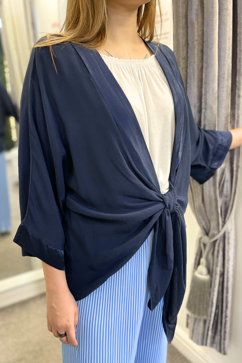 CAROLINE Tie Front Kimono - Navy