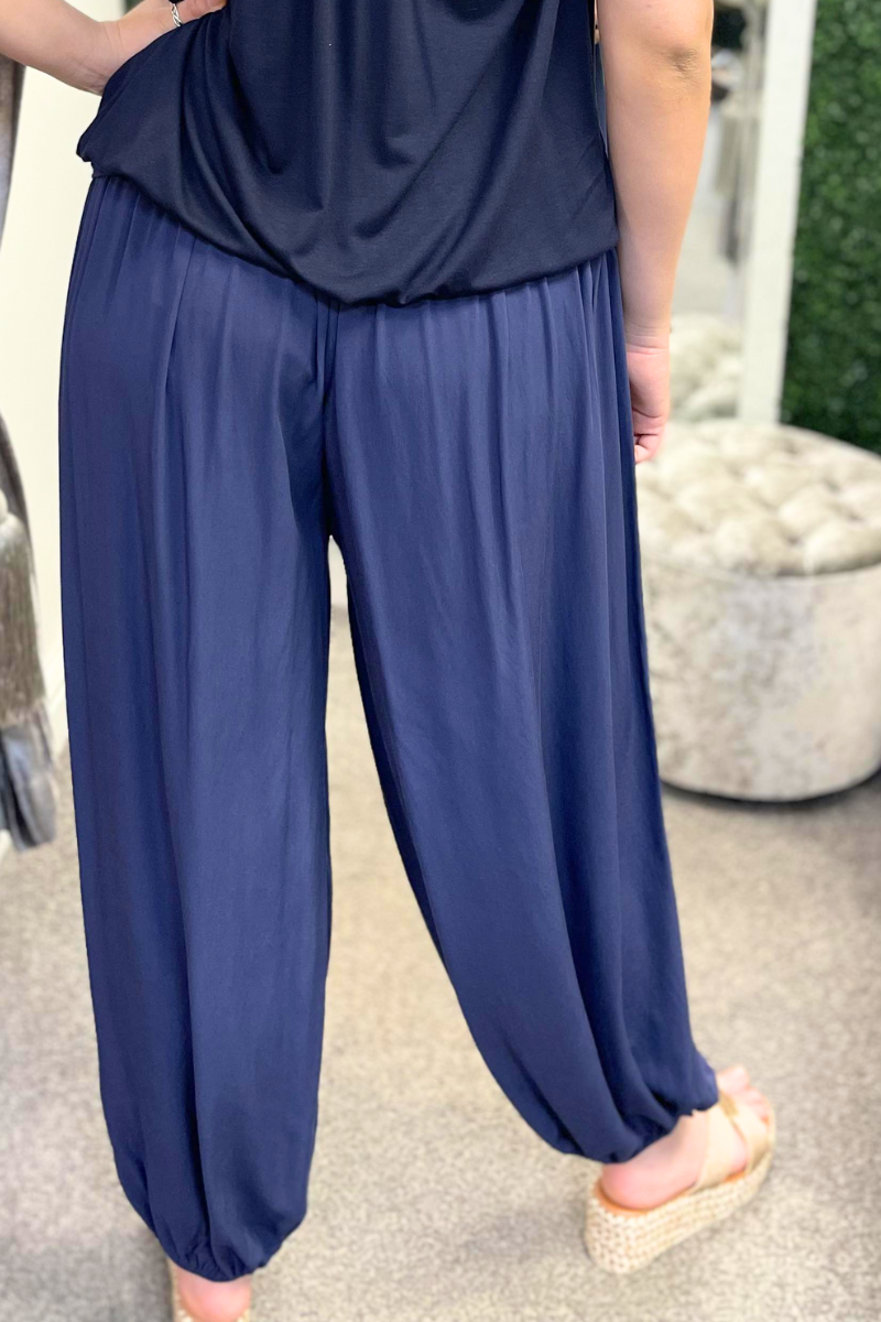 DARIA Plain Harem Trousers - Navy