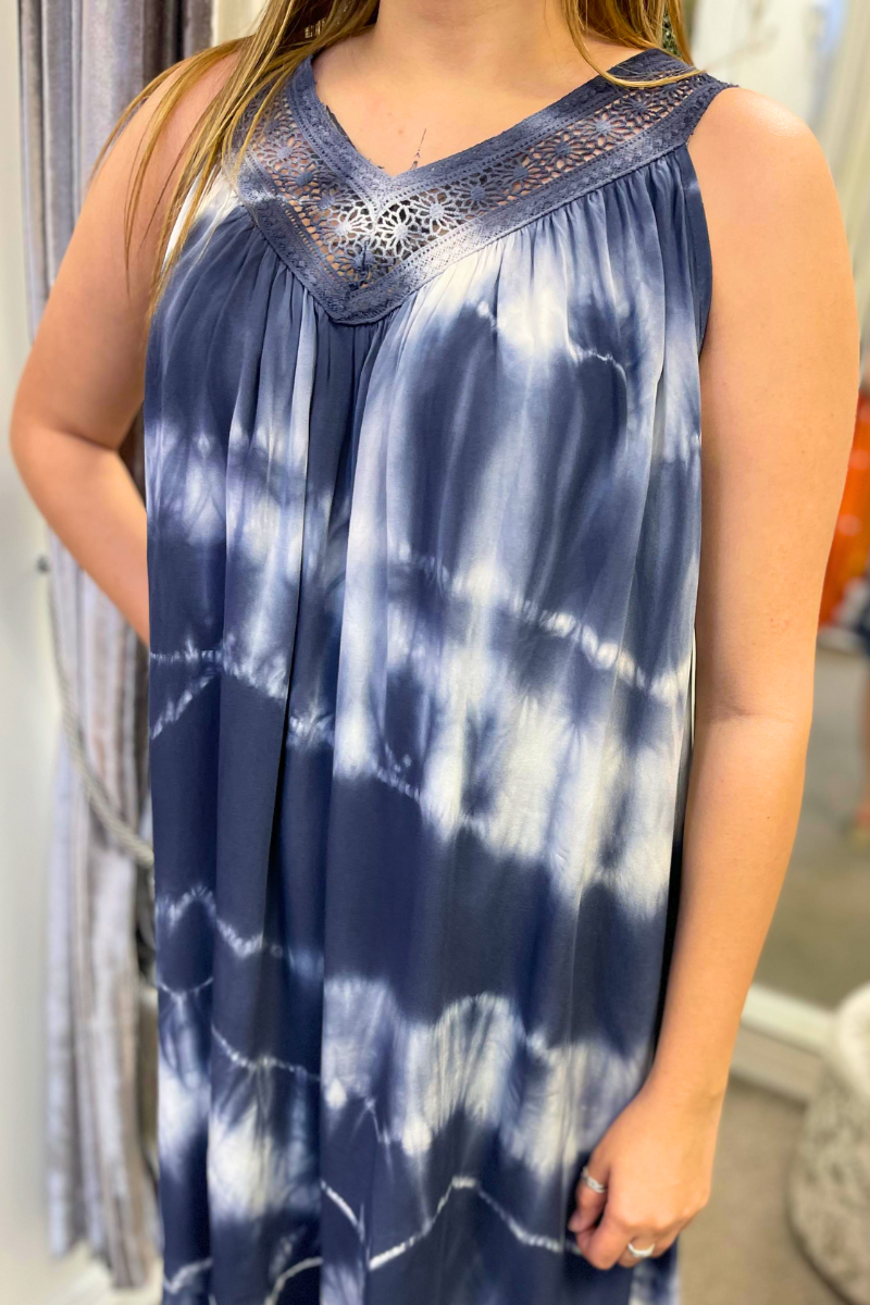 GIANA Crochet Tie-Dye Dress - Navy