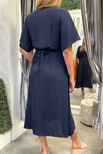 JODIE Plain Pocket Dress - Navy