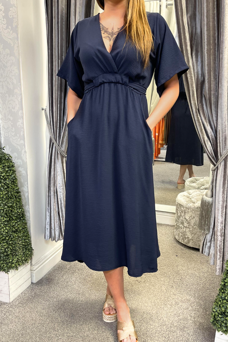 JODIE Plain Pocket Dress - Navy