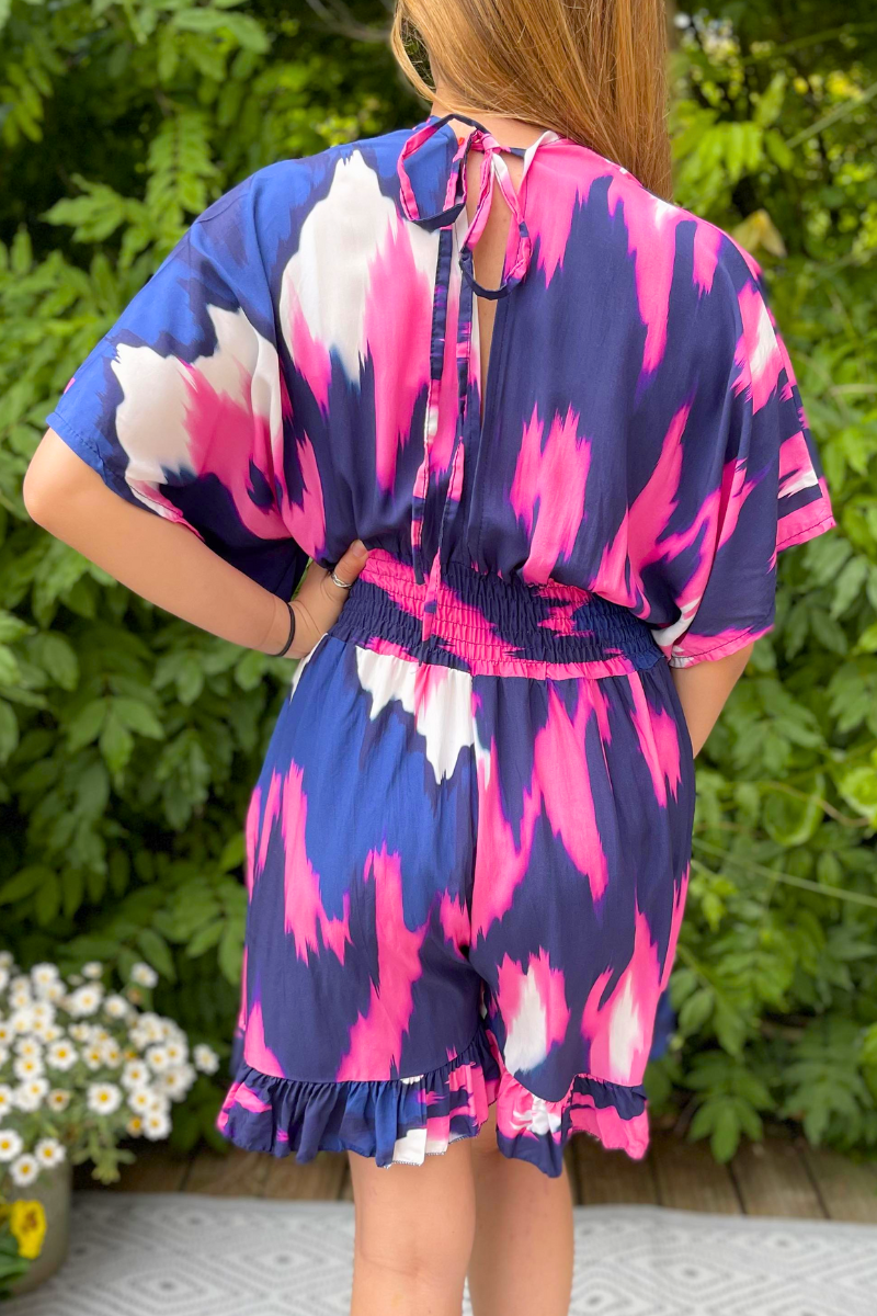 TEAGHAN Tie-Dye Playsuit - Navy