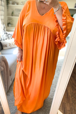 ISABELLA Oversized Frill Sleeve Dress - Orange (NO RETURNS)