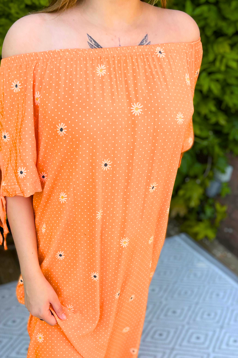 JOSIE Daisy Bardot Dress - Orange