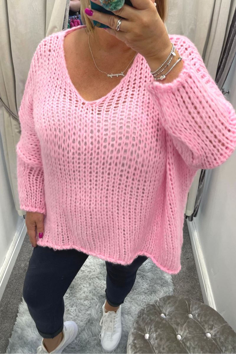 TILLY Open Knit Oversized Jumper - Light Pink