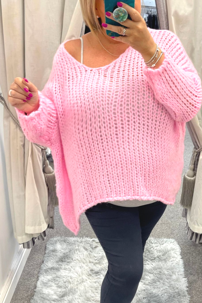 TILLY Open Knit Oversized Jumper - Light Pink