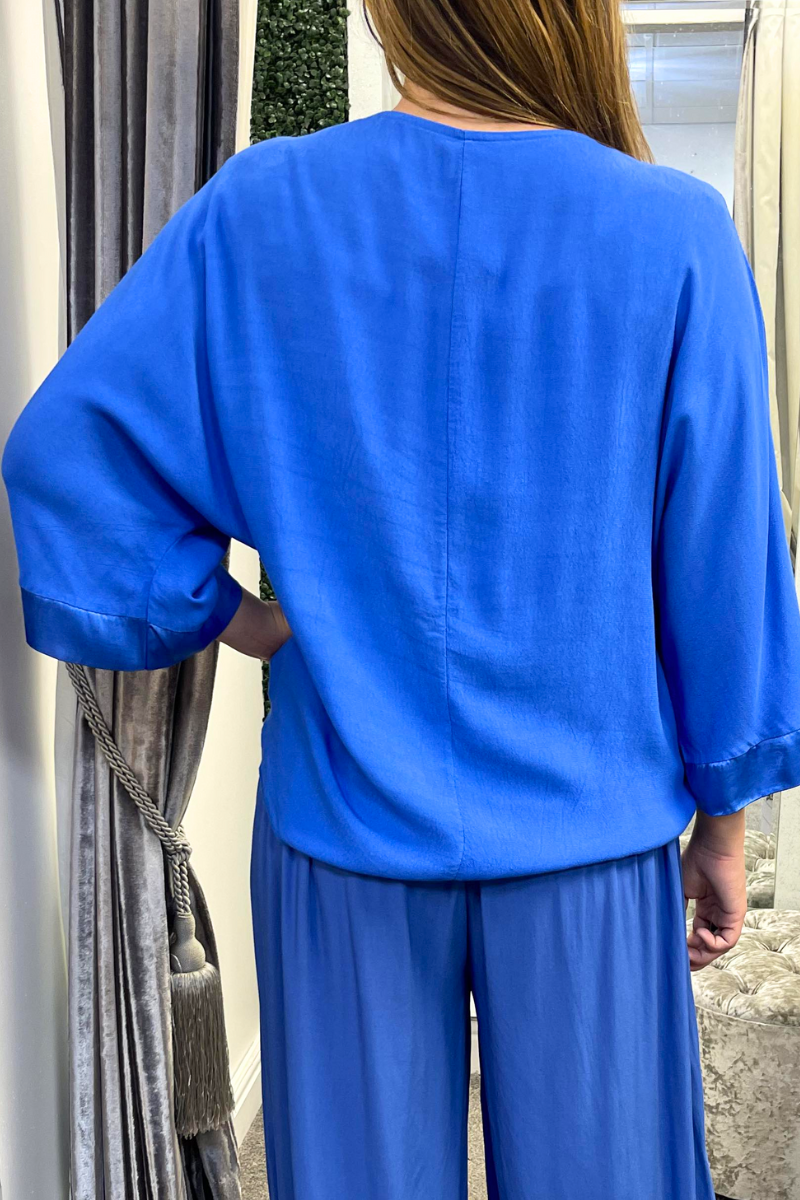 CAROLINE Tie Front Kimono - Royal Blue