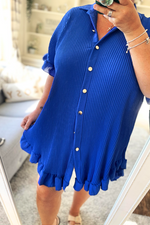 JADYN Plain Pleated Shirt Dress- Royal Blue