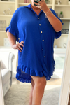 JADYN Plain Pleated Shirt Dress- Royal Blue