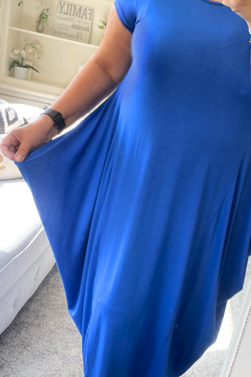 JUSTINE Plain Parachute Dress - Royal Blue