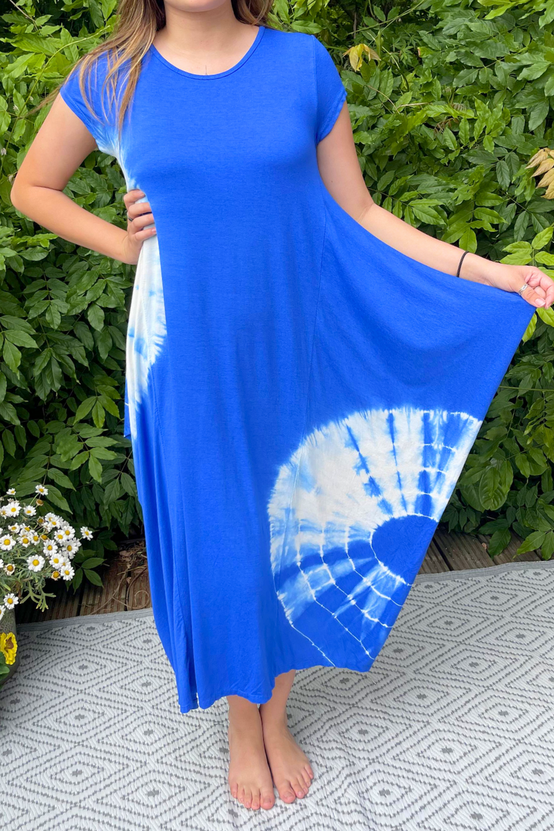TESS Tie-Dye Parachute Dress - Royal Blue