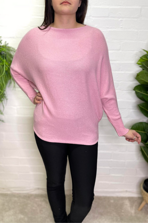 SALLY Plain Batwing Jumper - Baby Pink